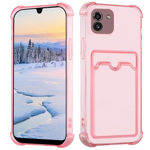 Yarxiawin Kompatibel für Samsung Galaxy A03 Hülle Durchsichtig Aesthetic mit Kartenfach Silikon Case, Handyhülle Samsung A03 Transparent TPU Schutzhülle Dünn Cover Muster (Rosa) von Yarxiawin