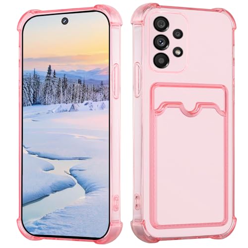 Yarxiawin Kompatibel für Samsung Galaxy A52s Hülle Durchsichtig Aesthetic mit Kartenfach Silikon Case, Handyhülle Samsung A52s 5G Transparent TPU Schutzhülle Dünn Cover Muster (Rosa) von Yarxiawin