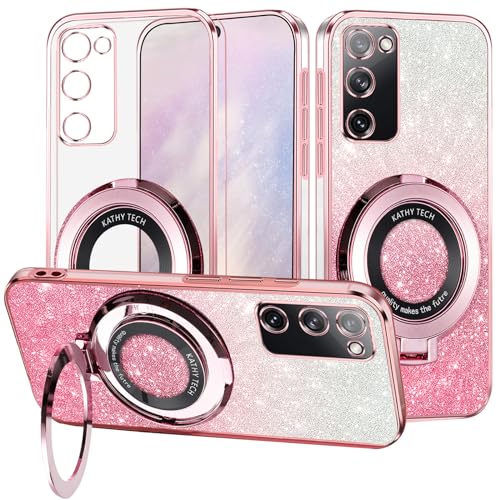 Yarxiawin Kompatibel für Samsung Galaxy S20 FE 5G Hülle Silikon Transparent Glitzer Magnetisch Aesthetic, Kompatibel mit Magsafe Handyhülle Samsung S20 FE mit Ständer Schutzhülle (Rose) von Yarxiawin