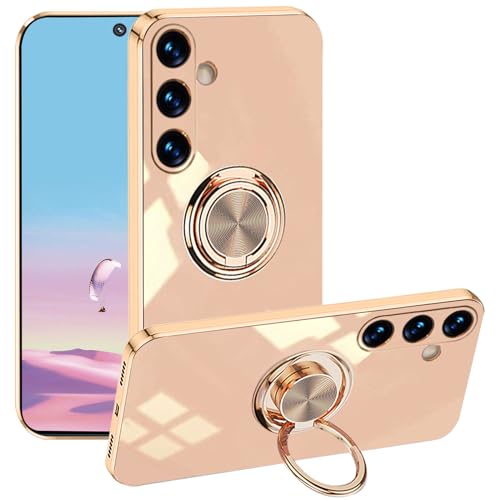 Yarxiawin Kompatibel für Samsung Galaxy S24 FE Hülle Silikon Ringhalter Magnet Aesthetic, Handyhülle Samsung S24 FE mit Ständer Cover Schutzhülle Dünn Case Magnetisch Ring Rotatable (Rosa) von Yarxiawin