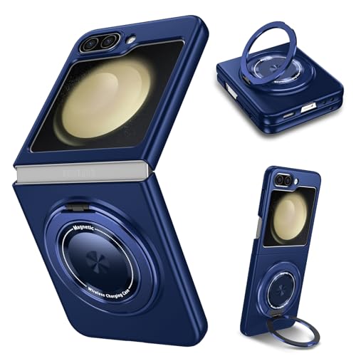Yarxiawin Kompatibel für Samsung Galaxy Z Flip 5 5G Hülle Silikon Case Magnetisch Ringhalter Aesthetic, Kompatibel mit Magsafe Handyhülle Samsung Z Flip 5 5G mit Ständer Schutzhülle (Blau) von Yarxiawin