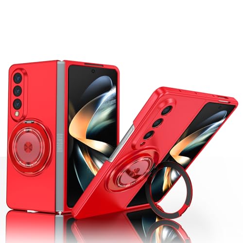 Yarxiawin Kompatibel für Samsung Galaxy Z Fold 4 5G Hülle Silikon Case Magnetisch Ringhalter Aesthetic, Kompatibel mit Magsafe Handyhülle Samsung Z Fold 4 5G mit Ständer Schutzhülle (Rot) von Yarxiawin