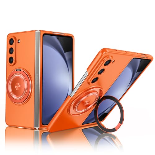 Yarxiawin Kompatibel für Samsung Galaxy Z Fold 5 5G Hülle Silikon Case Magnetisch Ringhalter Aesthetic, Kompatibel mit Magsafe Handyhülle Samsung Z Fold 5 5G mit Ständer Schutzhülle (Orange) von Yarxiawin