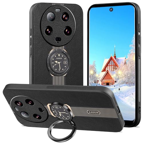 Yarxiawin Kompatibel für Xiaomi 14 Ultra 5G Hülle Leder Silikon Case Magnetisch Muster Aesthetic Ringhalter, Handyhülle Xiaomi 14 Ultra mit Ständer Ring Schutzhülle Stoßfest (Schwarz-Kreis) von Yarxiawin