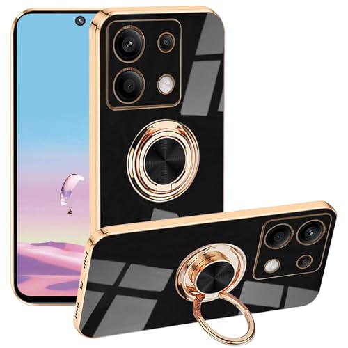 Yarxiawin Kompatibel für Xiaomi Redmi Note 13 Pro 5G hülle Silikon Case Ring Magnet Aesthetic, Handyhülle Redmi Note 13 Pro mit Ständer Cover Schutzhülle Magnetisch Rotatable Stoßfest (Schwarz) von Yarxiawin