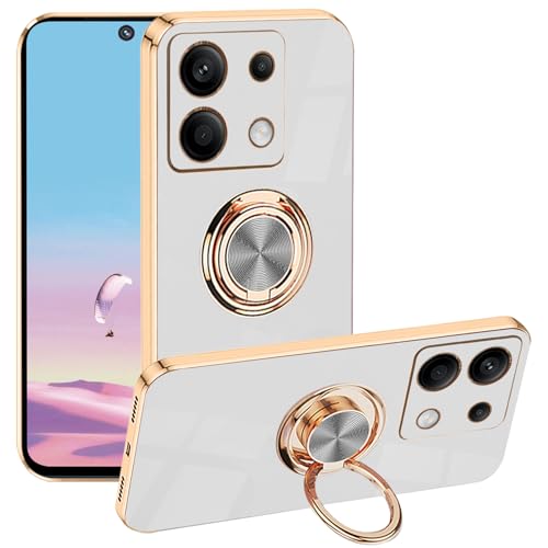 Yarxiawin Kompatibel für Xiaomi Redmi Note 13 Pro 5G hülle Silikon Case Ring Magnet Aesthetic, Handyhülle Redmi Note 13 Pro mit Ständer Cover Schutzhülle Magnetisch Rotatable Stoßfest (Weiß) von Yarxiawin