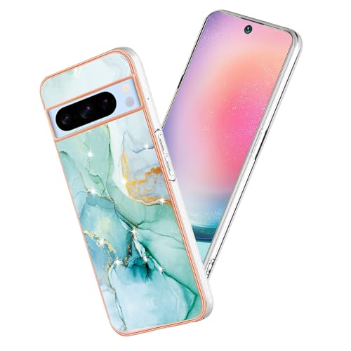 Yarxiawin Kompatibel mit Google Pixel 8 Pro hülle Silikon Aesthetic Stoßfeste Glitzer, Handyhülle Google 8 Pro Marmor Blumen Case, Schutzhülle Google Pixel 8 Pro Hülle Dünn Muster (Grün) von Yarxiawin