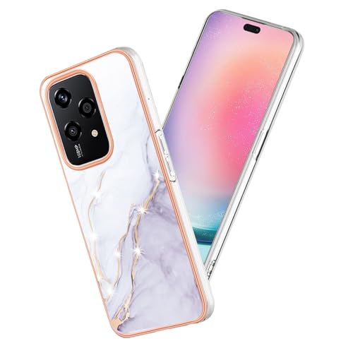 Yarxiawin Kompatibel mit Honor 200 Lite 5G Hülle Silikon Case Aesthetic Stoßfeste Glitzer, HandyHülle Honor 200 Lite 5G Marmor SchutzHülle Landschaftsmalerei Transparent Rahmen (Weiß) von Yarxiawin