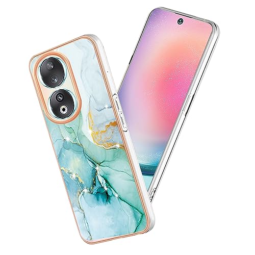 Yarxiawin Kompatibel mit Honor 90 hülle Silikon Aesthetic Stoßfeste Glitzer, Handyhülle Honor 90 5G Marmor Blumen Case Silikon, Schutzhülle Honor 90 Hülle Dünn Muster (Grün) von Yarxiawin