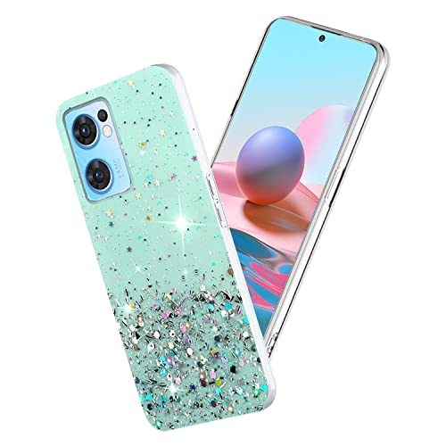 Yarxiawin Kompatibel mit Oppo Find X5 Lite 5G hülle Transparent Glitzer Aesthetic Muster, Handyhülle Oppo Reno 7 5G Silikon Hülle Durchsichtig, Schutzhülle Oppo Find X5 Lite Clear Case (Grün) von Yarxiawin