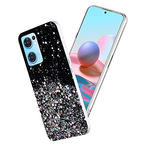 Yarxiawin Kompatibel mit Oppo Find X5 Lite 5G hülle Transparent Glitzer Aesthetic Muster, Handyhülle Oppo Reno 7 5G Silikon Hülle Durchsichtig, Schutzhülle Oppo Find X5 Lite Clear Case (Schwarz) von Yarxiawin