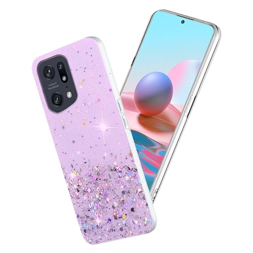 Yarxiawin Kompatibel mit Oppo Find X5 Pro 5G hülle Transparent Glitzer Aesthetic Muster, Handyhülle Oppo Find X5 Pro Silikon Hülle Durchsichtig, Schutzhülle Oppo Find X5 Pro Clear Case (Lila) von Yarxiawin
