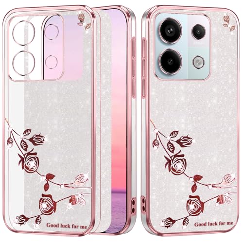 Yarxiawin Kompatibel mit Redmi Note 13 Pro 5G hülle Silikon Glitzer Blumen Muster Aesthetic Clear Case, Handyhülle Xiaomi Redmi Note 13 Pro 5G hülle Glitzer Schutzhülle Transparent (Silbrig-Rosa) von Yarxiawin