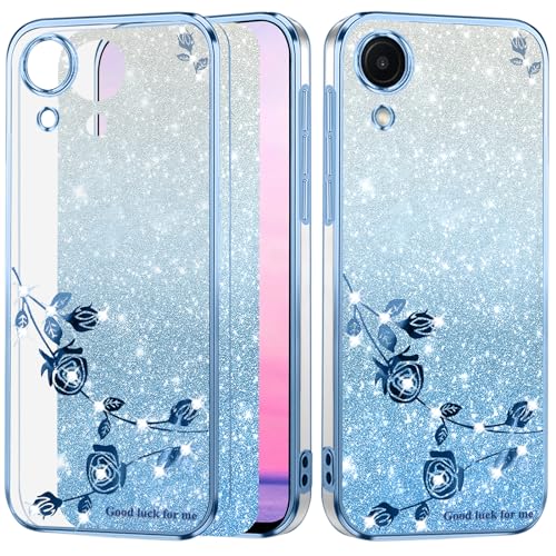 Yarxiawin Kompatibel mit Samsung Galaxy A03 Core hülle Silikon Blumen, Bling Handyhülle Samsung A03 Core hülle Glitzer Muster, Schutzhülle Samsung A03 Core hülle Transparent Case (Blau) von Yarxiawin