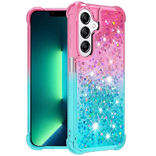 Yarxiawin Kompatibel mit Samsung Galaxy A14 5G Hülle Silikon Glitzer Transparent Aesthetic, Bling Bling Treibsand Handyhülle Samsung A14 4G Durchsichtig Muster Schutzhülle Clear Case (RosaGrün) von Yarxiawin
