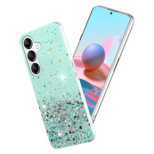 Yarxiawin Kompatibel mit Samsung Galaxy A34 5G Hülle Transparent Glitzer Aesthetic Muster Silikonhülle, Handyhülle Samsung A34 5G Silikon Clear Case Durchsichtig Schutzhülle Dünn Cover (Grün) von Yarxiawin