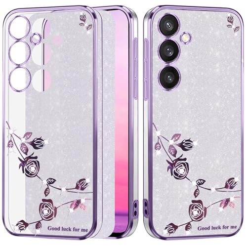 Yarxiawin Kompatibel mit Samsung Galaxy A34 5G hülle Silikon Glitzer Blumen, Handyhülle Samsung A34 5G hülle Glitzer Durchsichtig Dünn, Schutzhülle Samsung A34 5G hülle Transparent (Silbrig-Lila) von Yarxiawin