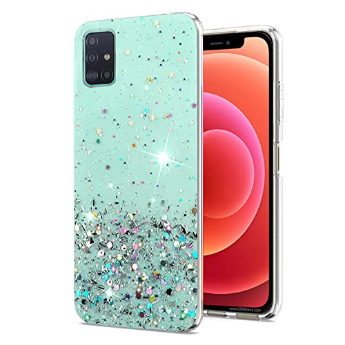 Yarxiawin Kompatibel mit Samsung Galaxy A51 5G hülle Transparent Glitzer, Bling Bling Handyhülle Samsung A51 5G Silikon Hülle Durchsichtig Dünn, Schutzhülle Samsung Galaxy A51 5G hülle Glitzer (Grün) von Yarxiawin