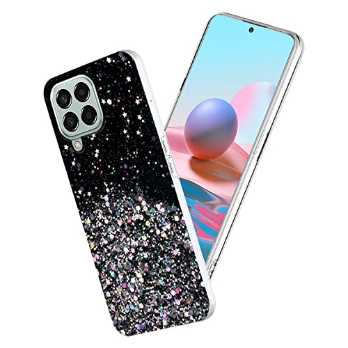 Yarxiawin Kompatibel mit Samsung Galaxy M33 5G hülle Transparent Glitzer Aesthetic Muster, Handyhülle Samsung M33 5G Silikon Hülle Clear Case Durchsichtig Schutzhülle Dünn Cover (Schwarz) von Yarxiawin