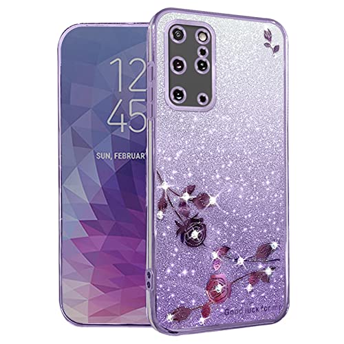 Yarxiawin Kompatibel mit Samsung Galaxy S20 Plus 5G hülle Silikon Case Glitzer Blumen Muster Aesthetic Clear, Handyhülle Samsung S20 Plus 5G hülle Schutzhülle Durchsichtig Motiv (Lila) von Yarxiawin
