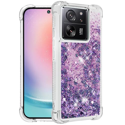 Yarxiawin Kompatibel mit Xiaomi 13T Pro 5G hülle Transparent Glitzer Aesthetic Clear Case, Treibsand Handyhülle Xiaomi 13T 5G Silikon Hülle Durchsichtig Schutzhülle Muster Cover (Lila) von Yarxiawin