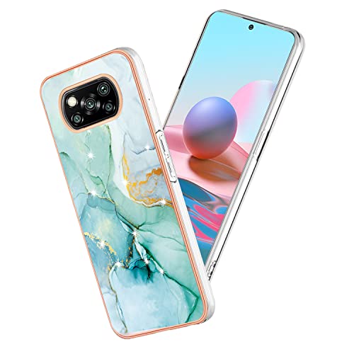 Yarxiawin Kompatibel mit Xiaomi Poco X3 Pro hülle Silikon Glitzer Muster, Handyhülle Poco X3 Marmor Blumen Dünn, Schutzhülle Poco X3 NFC Hülle Transparent Rahmen Motiv Case (Grün) von Yarxiawin