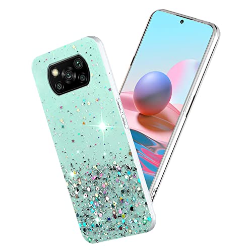 Yarxiawin Kompatibel mit Xiaomi Poco X3 Pro hülle Transparent Glitzer Aesthetic Muster, Handyhülle Poco X3 Silikon Durchsichtig Dünn Schutzhülle Poco X3 NFC Clear Case Silikonhülle (Grün) von Yarxiawin