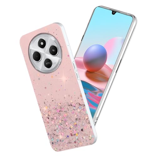 Yarxiawin Kompatibel mit Xiaomi Redmi 14C 4G Hülle Transparent Glitzer Aesthetic Muster, Handyhülle Redmi 14R Silikon Hülle Durchsichtig SchutzHülle Clear Case Motiv Dünn (Rosa) von Yarxiawin