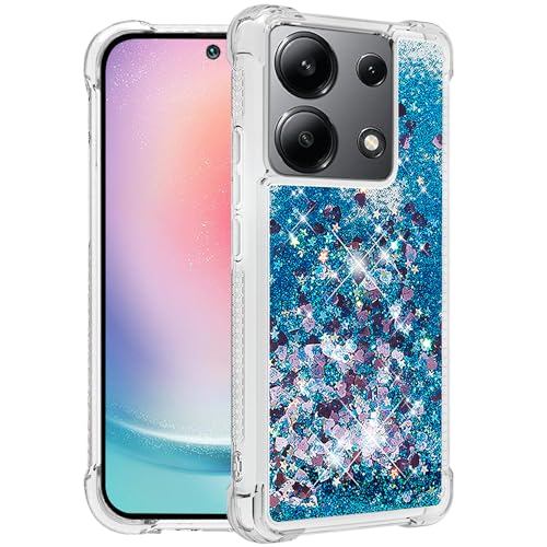 Yarxiawin Kompatibel mit Xiaomi Redmi Note 13 Pro 4G Hülle Transparent Glitzer Aesthetic, Treibsand HandyHülle Redmi Note 13 Pro 4G Silikon Hülle Durchsichtig SchutzHülle Clear Case (Blau) von Yarxiawin