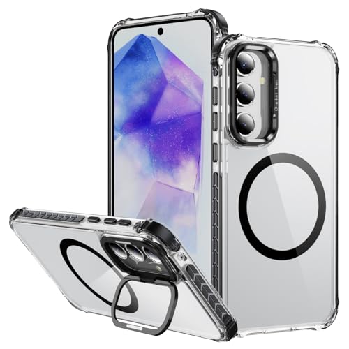 Yarxiawin Schutzhülle für Samsung Galaxy A25, transparent, mit Magnetring, kompatibel mit kabellosem Magsafe-Ladegerät, stoßfest, Samsung A25 Handyhülle mit Ständer, rote Abdeckung, schlank (schwarz) von Yarxiawin