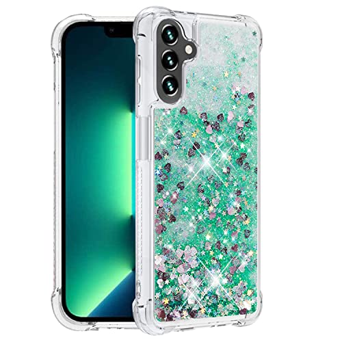 Yarxiawin Schutzhülle für Samsung Galaxy A54 5G, transparent, Glitzer, Glitzer, Treibsand, Schutzhülle für Samsung A54 5G mit Pailletten, transparent, Silikon, stoßfest (grün) von Yarxiawin