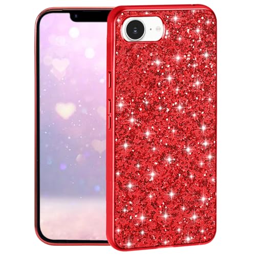 Yarxiawin Schutzhülle für iPhone 16E, Glitzer, Rosa, glamourös, glitzernd, glänzend, Silikon, Anti-Fingerabdruck, dünn (rot) von Yarxiawin