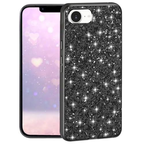 Yarxiawin Schutzhülle für iPhone 16E, Glitzer, glitzernd, rosa, glamourös, glitzernd, glänzend, Silikon, Anti-Fingerabdruck, schlank (Schwarz) von Yarxiawin