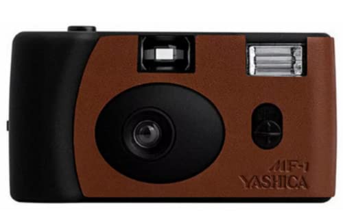 Yashica Kyocera MF-1 Leder Braun nachhaltige NACHLADBARE 35 mm Kleinbild Film Kamera im Set (mit eingelegtem Farbbilder Film für bis zu 24 Aufnahmen+ Batterie) von Yashica Kyocera