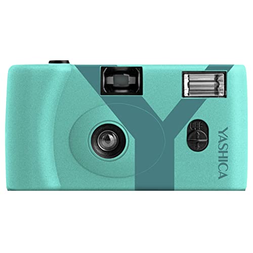 Yashica MF1 türkis Kleinbild Kamera Set (Kamera+eingeletem Film+Batterie+Tragegurt) eine NACHHALTIGE nachladbare Einwegkamera von Yashica Kyocera