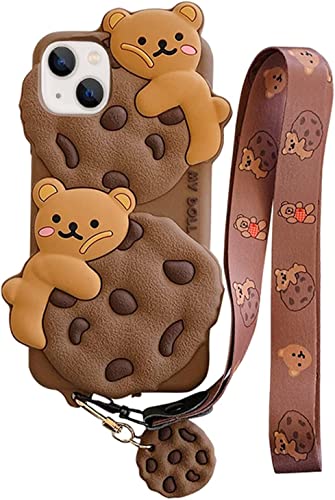 Yatchen Für iPhone 11 Pro Max Hülle Keksbär Kawaii Handyhüllen, niedliche iPhone 11 Pro Max Hülle mit Gurt Lanyard 3D Cartoon Bär Weiche Silikon Schutzhülle Lustig für iPhone 11 Pro Max Frauen Mädchen von Yatchen