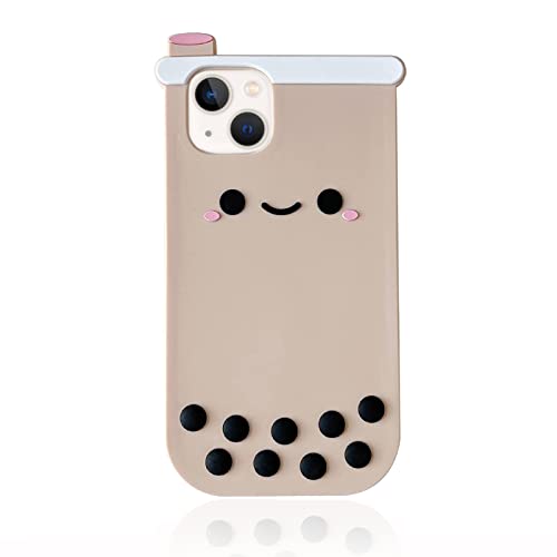 Yatchen Kawaii Handyhüllen für iPhone 13, niedliche 3D-Cartoon-Boba-Milchtee-Handyhülle, weiches Silikon, lustige Blasen-Perlen-Hülle für Frauen und Mädchen, stoßfeste Schutzhülle für iPhone 13 von Yatchen