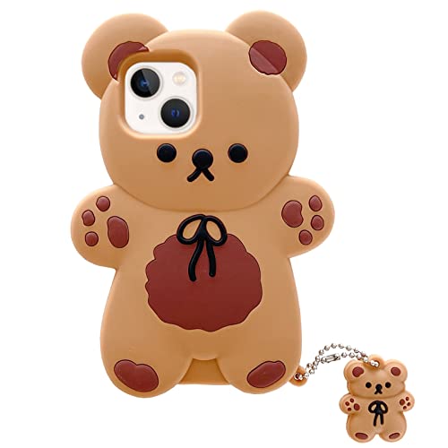 Yatchen Kawaii-Handyhüllen für iPhone 14 Plus, niedlicher Cartoon-Bär-Handyhülle mit Schlüsselanhänger, Teddybär, Handyhülle, weiche Silikon, stoßfeste Abdeckung für Frauen und Mädchen von Yatchen