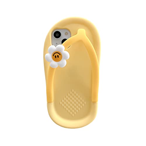 Yatchen Kawaii Handyhüllen für iPhone 15, niedliche Cartoon-gelbe Hausschuhe, Handyhülle mit Blume, Flip-Flops, Handyhülle, 3D-Hülle, weiches Silikon, schützt Frauen und Mädchen für iPhone 15 von Yatchen