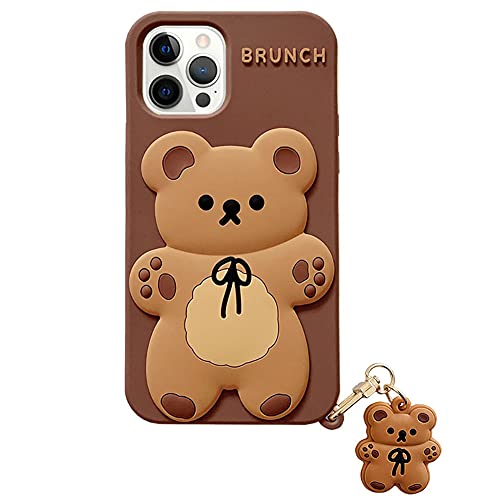 Yatchen Kawaii-Handyhüllen gelten für iPhone 11 Pro Max, niedliche Cartoon-Bär-Handyhülle mit Schlüsselanhänger, Teddybär, Handyhülle, 3D, weiche Silikon, stoßfeste Abdeckung für Frauen und Mädchen von Yatchen