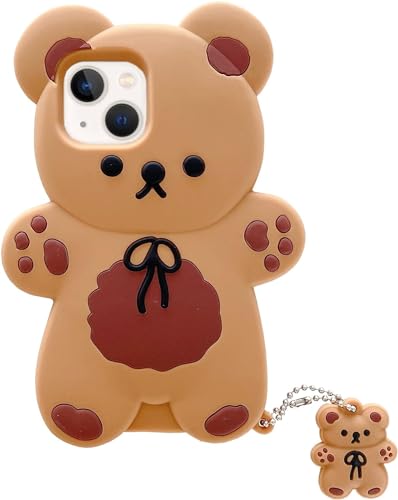 Yatchen Kawaii Phone Cases Apply to iPhone 15, Cute Cartoon Bear Phone Case with Keychain Teddy Bear Phone Case 3D Case Soft Silicone Shockproof Cover Women Girls for iPhone 15 von Yatchen
