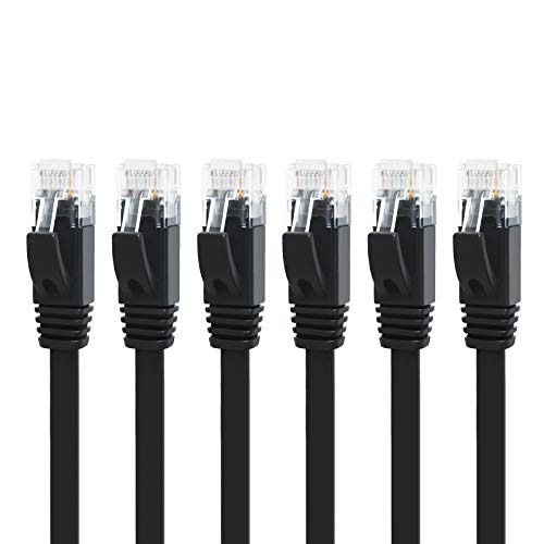 Yauhody 2m Lan Kabel Cat 6 Netzwerkkabel Flach, 6Stück 1000Mbit/s Ethernet Kabel RJ45-Patch-Gigabit Internet Cable für PS5 PS4 Modem Switch Laptop TV, Schneller als Cat5/Cat5e-Schwarz von Yauhody