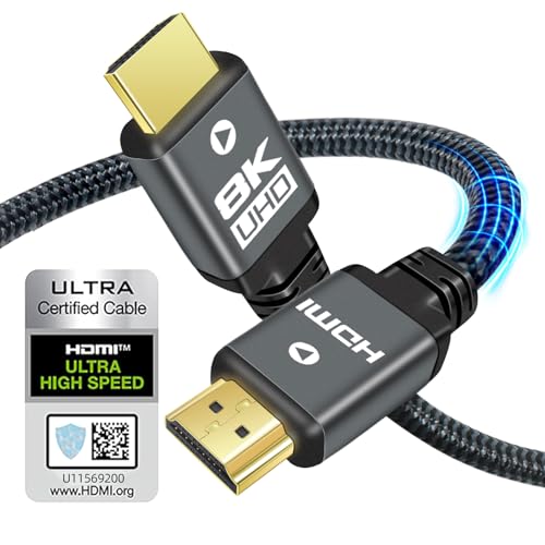 Yauhody 8K HDMI 2.1 Kabel 2meter, 48Gbps Ultra High Speed Nylon Geflecht HDMI Kabel 2m, Real 8K 60Hz, 4K 120Hz, 10K, 4K 144Hz, eARC, HDCP 2.2& 2.3, Dynamic HDR, 3D für PS5, PS4, TV, Switch, X box von Yauhody