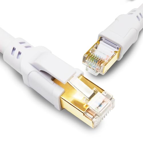 Yauhody CAT8 Ethernet Kabel 0.5m, Hochgeschwindigkeits 40Gbps 2000MHz SFTP Internet Netzwerk LAN Kabel mit vergoldetem RJ45 Anschluss für Router, Modem, PC, Switches, Hub, Laptop (0.5m, Weiß) von Yauhody