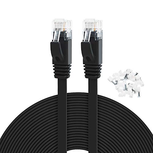 Yauhody Cat 6 Lan Kabel 15M Netzwerkkabel Flach, 1000Mbit/s Ethernet Kabel RJ45 Patchkabel Gigabit Internetkabel für Modem, PS5, Switch, Router, schneller als Cat5/Cat5e (Schwarz) von Yauhody