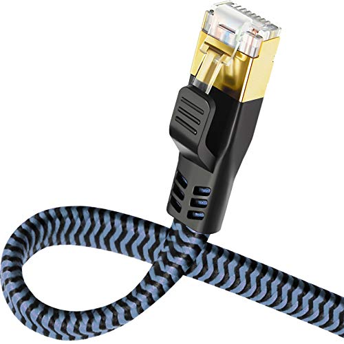 Yauhody Lan Kabel 10meter, Cat 8 Netzwerkkabel Flach, 40Gbps 2000MHz SFTP Ethernet Kabel RJ45 Patchkabel Nylon Geflochtener, Gigabit Internetkabel Kompatibel mit Switch PS5 POE Router Modem TV PC von Yauhody