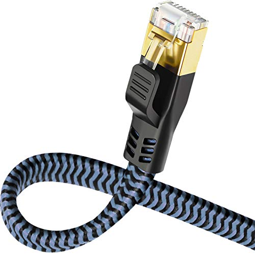 Yauhody Cat 8 Lan Kabel 6M, Netzwerkkabel Flach Ethernet Kabel 40Gbps 2000MHz Patchkabel Gigabit S/FTP Internet Kabel RJ45 für PS5, Router, X-box, Modem, PC, Switches (Geflochten Blau 6M) von Yauhody