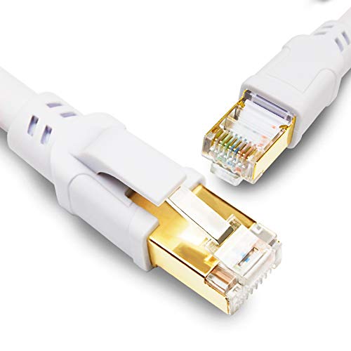 Yauhody Lan Kabel 15 Meter, Cat 8 Netzwerkkabel 40Gbps 2000MHz SFTP Ethernet Kabel RJ45 Gigabit Internetkabel 15M Patchkabel für POE, TV, Router, Modem, PC, Switch, Hub, Laptop (Weiß) von Yauhody