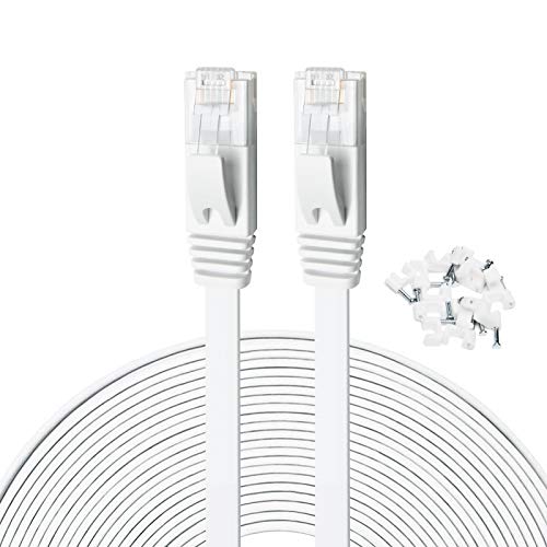 Yauhody Lan Kabel 15 Meter Cat 6 Kabel RJ45-Netzwerkkabel-1000Mbit/s Ethernet Kabel Flach Patchkabel Gigabit Internetkabel 15m für Modem, PS5, Switch, Router, schneller als Cat5/Cat5e (Weiss) von Yauhody