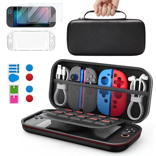 Tragetasche für 2025 Nintendo Switch 2 mit 10 Spiel Kartenfächern, Reisetasche kompatibel mit NS Switch 2,Zubehör Set für Switch 2(1* Tasche+2*Schutzfolie+4*Controller-Abdeckungen+NS2-Zubehör) von Yavozokl